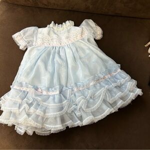 Sweet n Sassy vintage frilly blue tiered Lacey ruffle dress 12 months